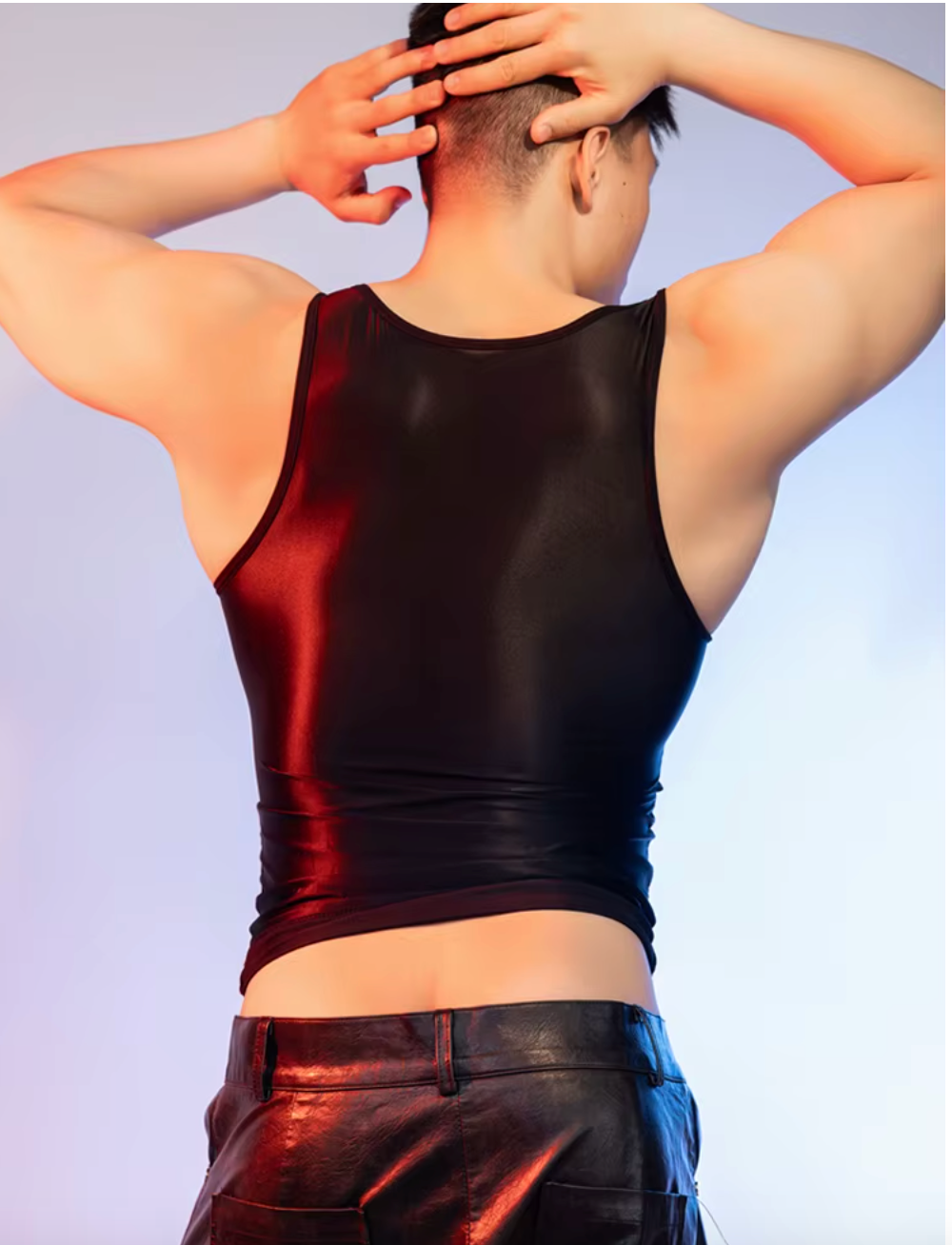 Red Shiny Sheer Tank Top