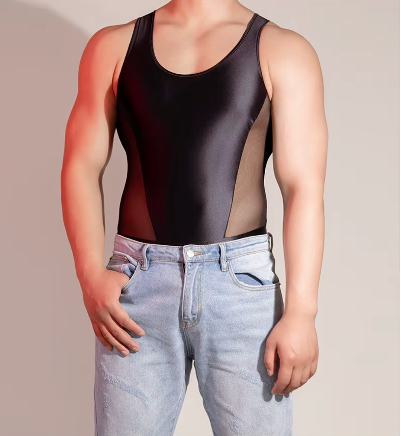 White Sheer Patchwork Sleeveless Bodysuit