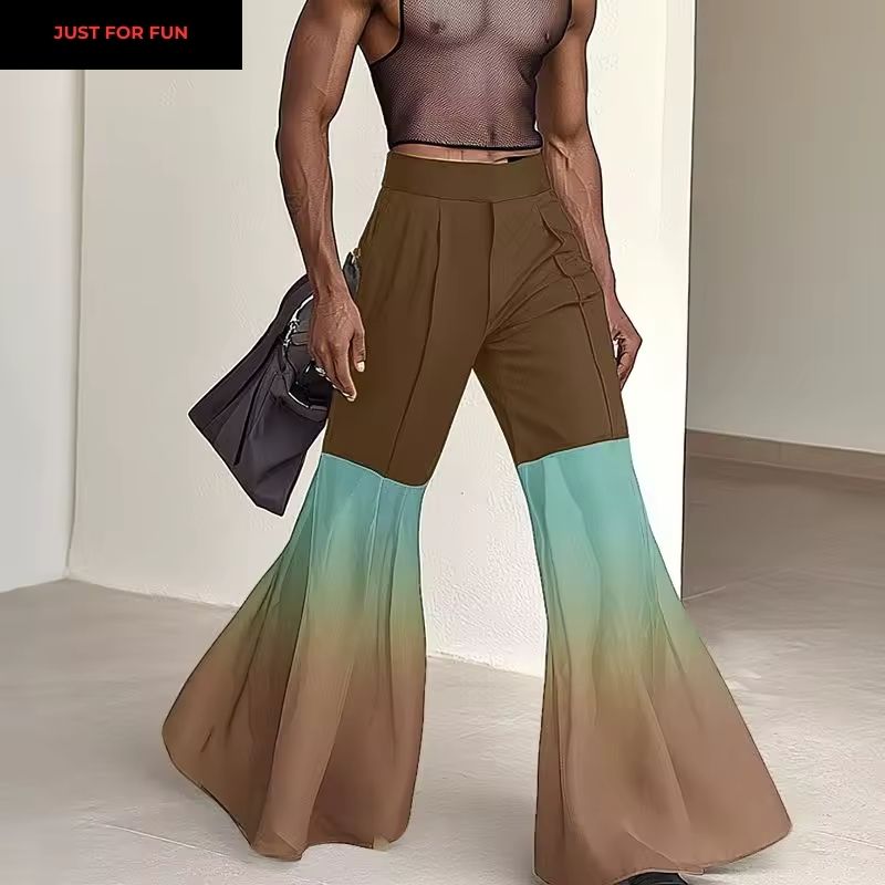 Patchwork Flare Pants Men Party Pants