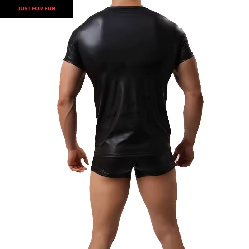 Black Leather T-shirt Men