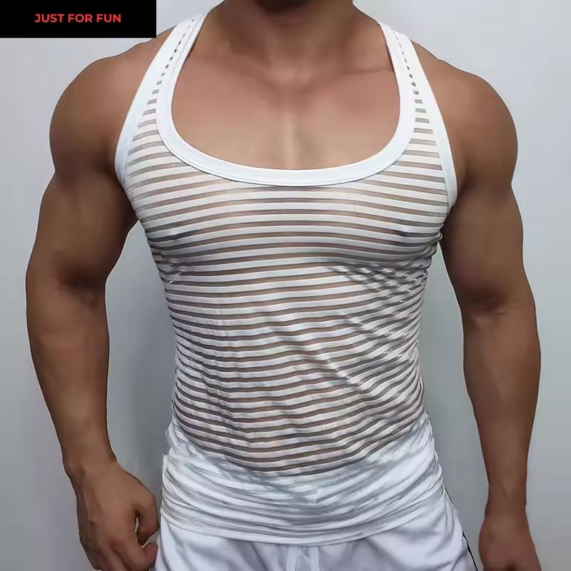 Black Striped Mesh Tank Top