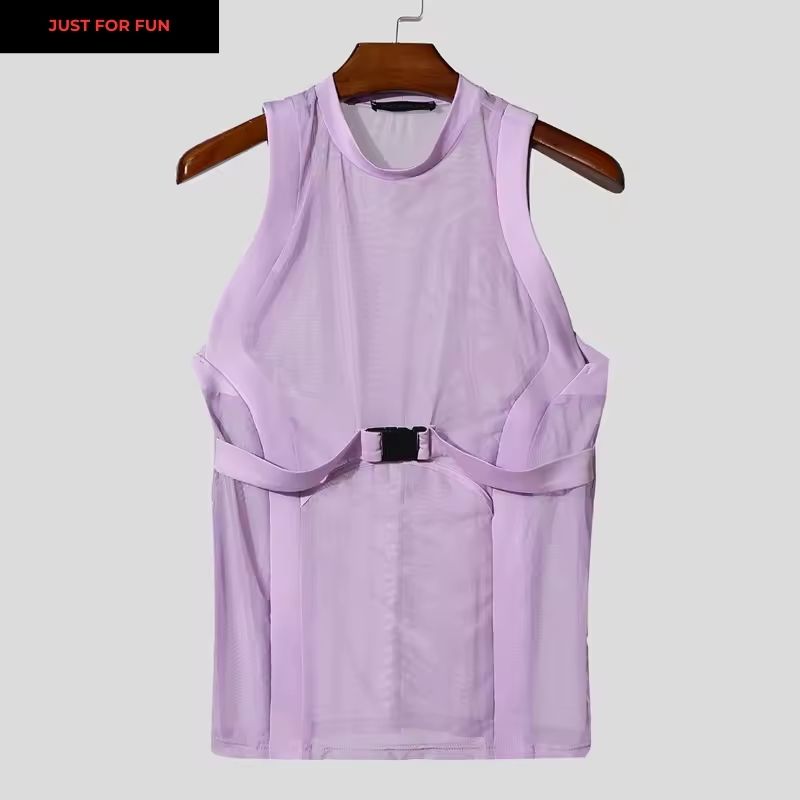 White Sheer Belted Tank Top