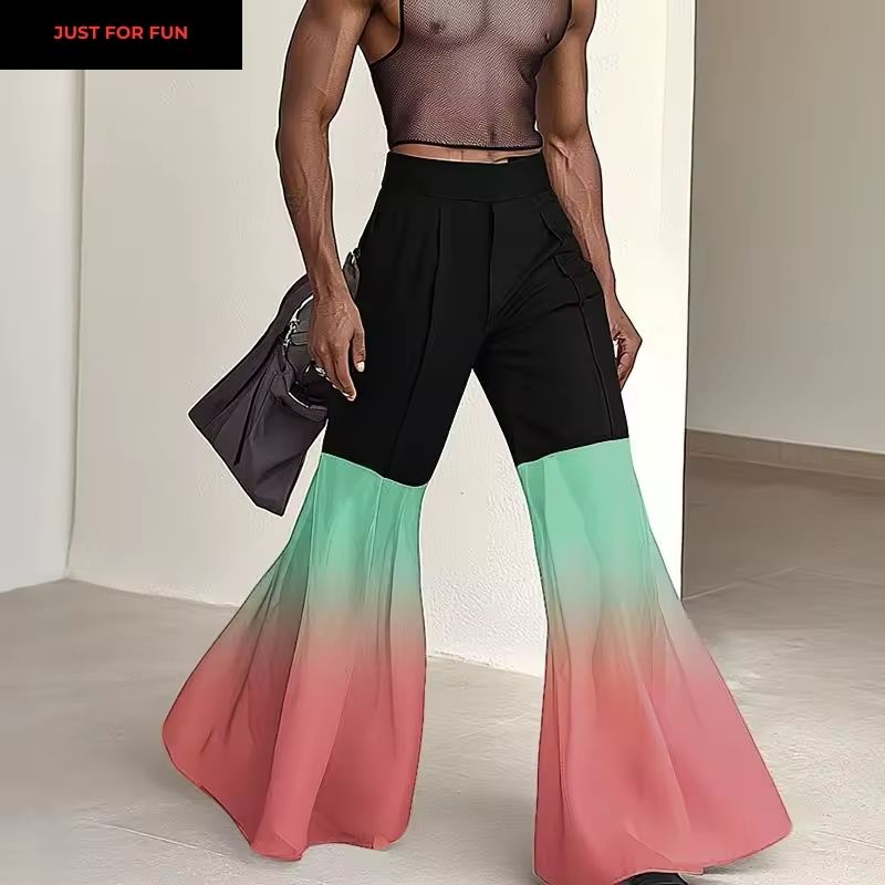 Patchwork Flare Pants Men Party Pants