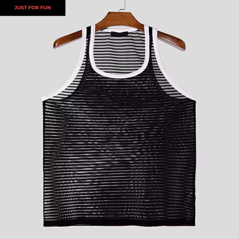 Black Striped Mesh Tank Top