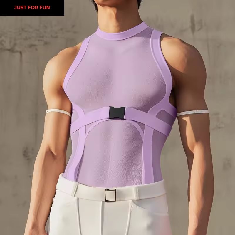 White Sheer Belted Tank Top