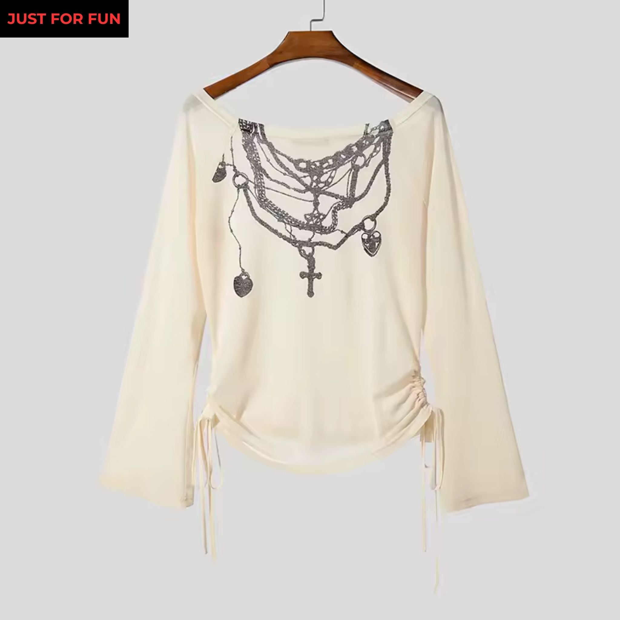 White Mesh Long Sleeve Printed T-shirt Men