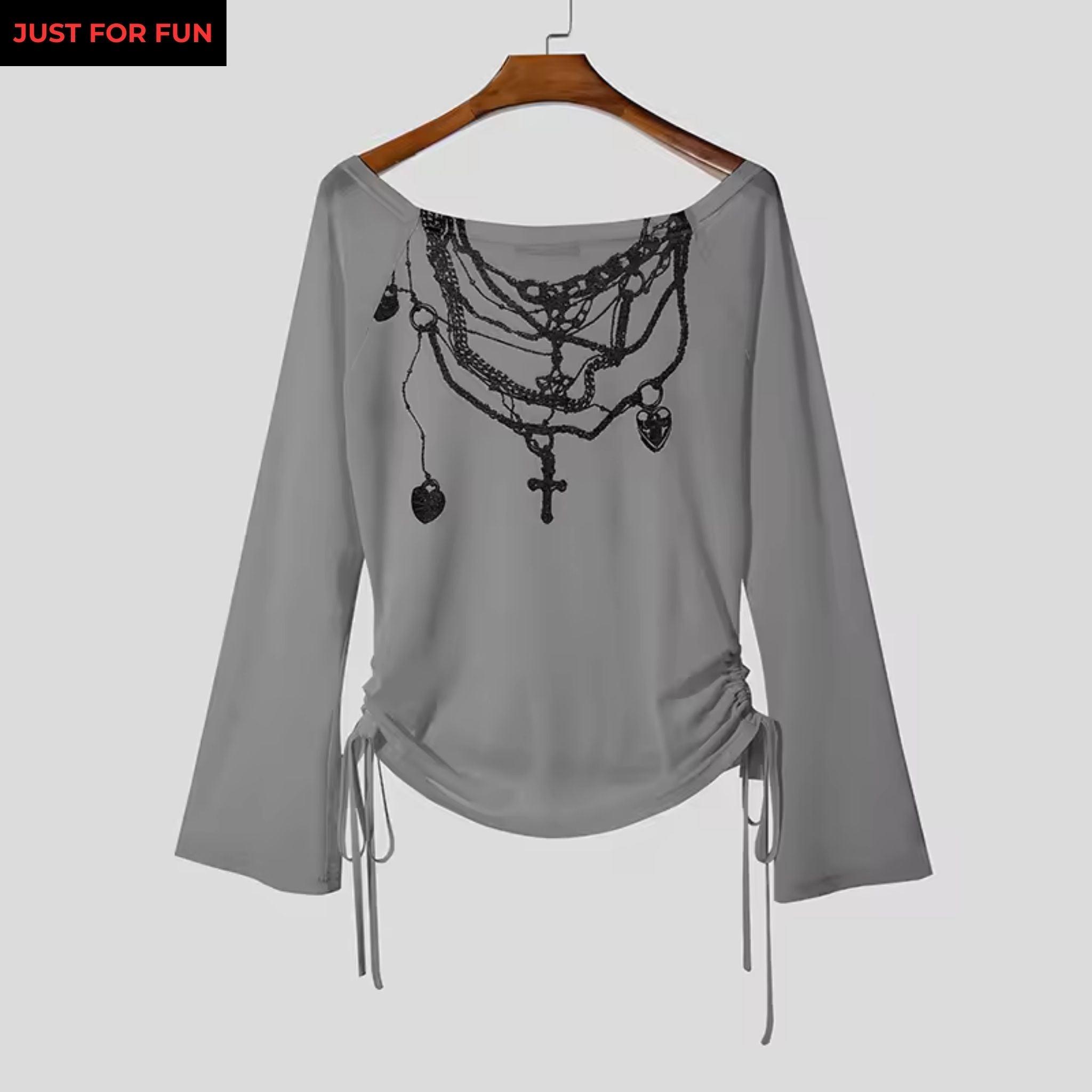 White Mesh Long Sleeve Printed T-shirt Men