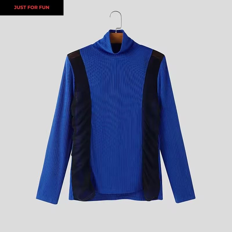 Black Patchwork Long Sleeve Mesh T-shirt