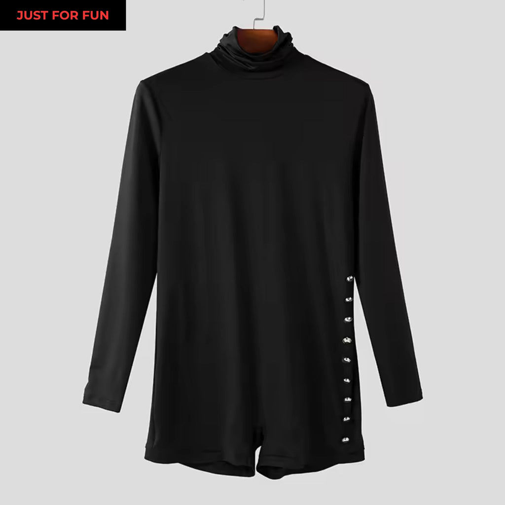 Black Turtleneck Button Detailed Romper