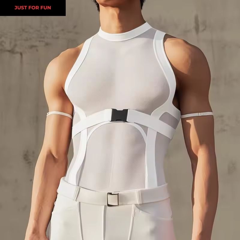 White Sheer Belted Tank Top