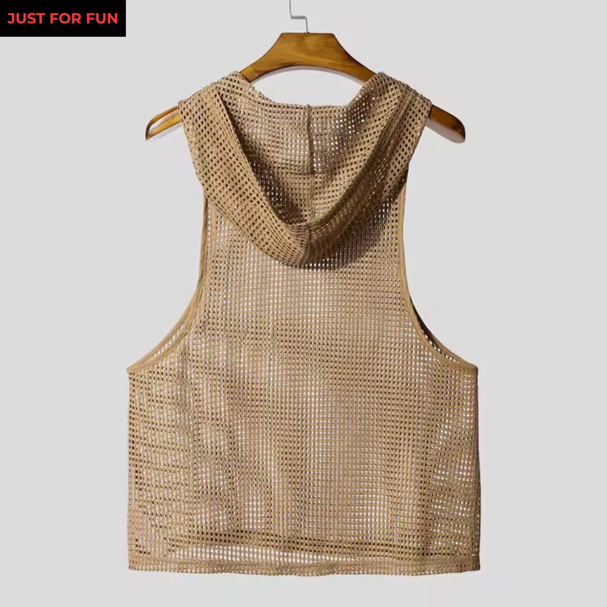 Brown Mesh Hooded Tank Top Men