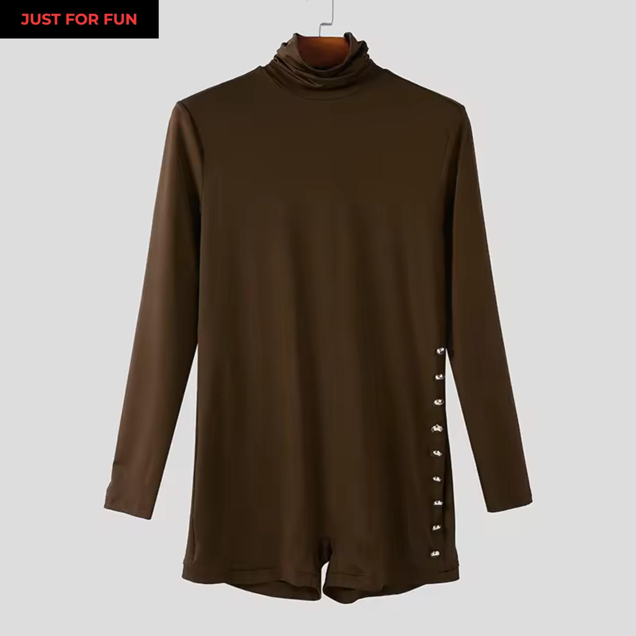 Black Turtleneck Button Detailed Romper