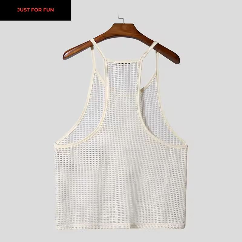 Beige Fishnet Tank Top