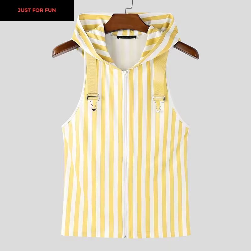 Blue Striped Hooded Tank Top Men
