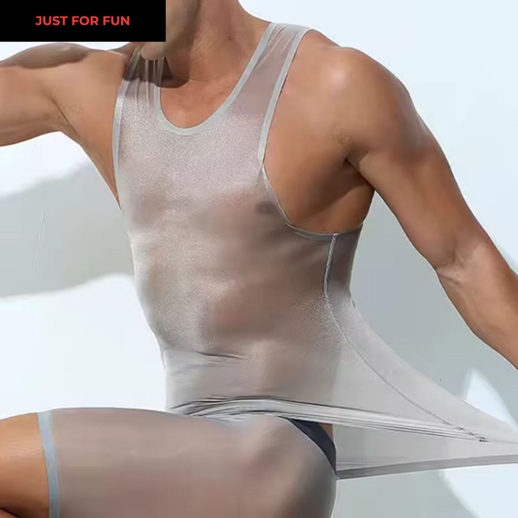 Gray Sheer Mesh Tank Top Men