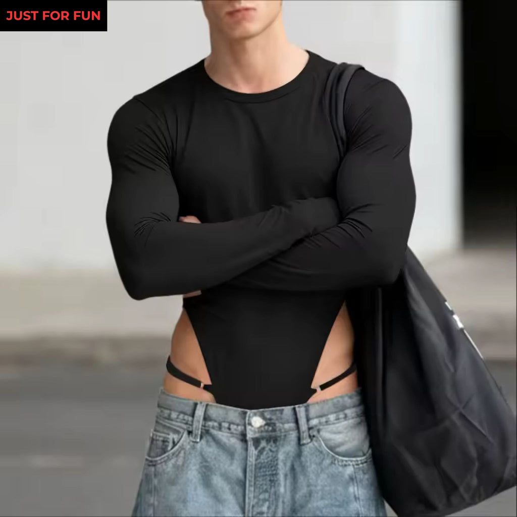 Black Long Sleeve Cut Out Bodysuit Men