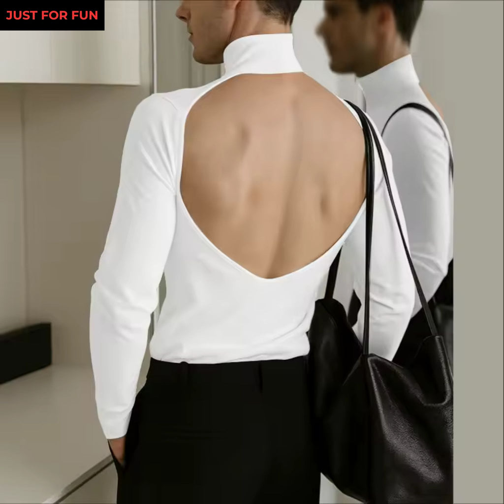 White Long Sleeve Backless Top