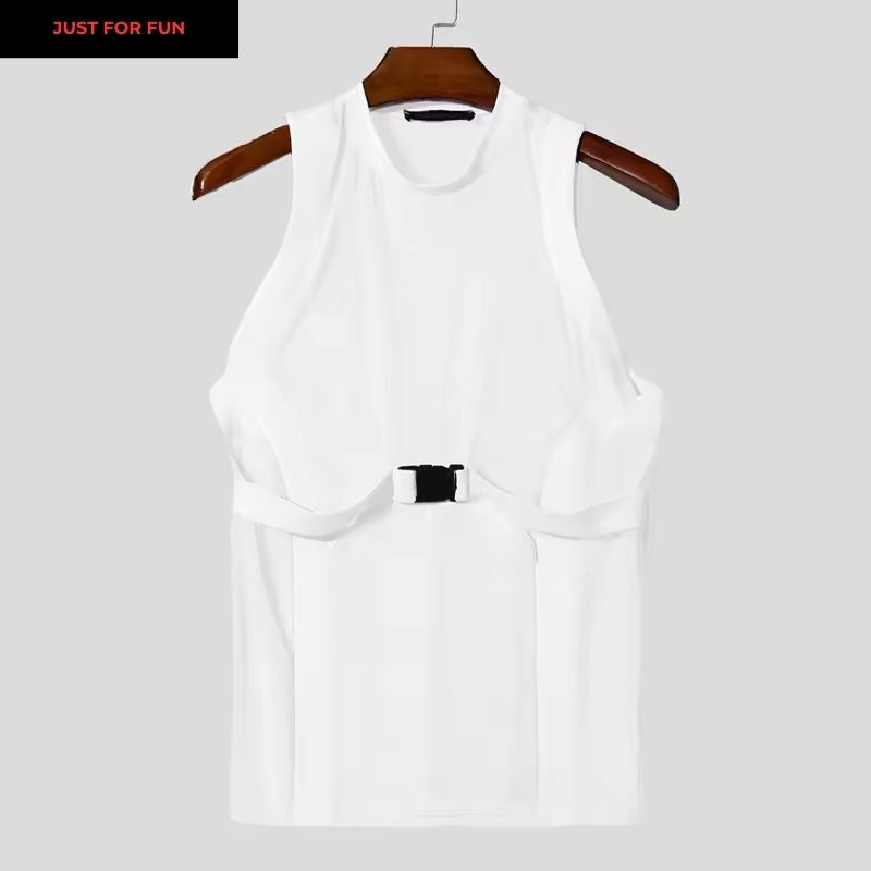 White Sheer Belted Tank Top