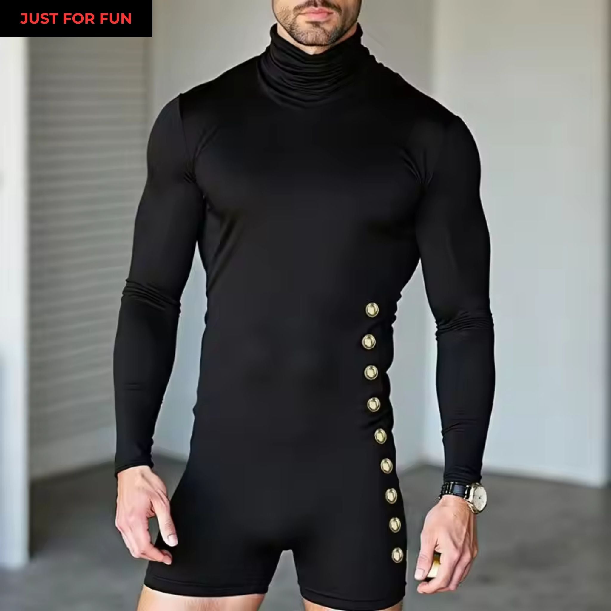 Black Turtleneck Button Detailed Romper