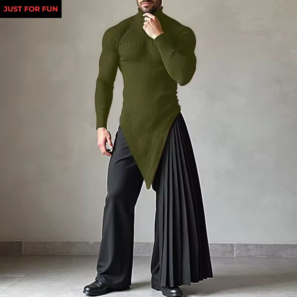 Green Asymmetric Turtleneck Long Sleeve Top