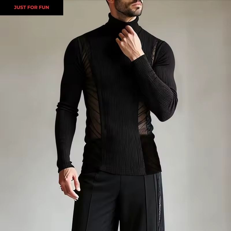 Black Patchwork Long Sleeve Mesh T-shirt