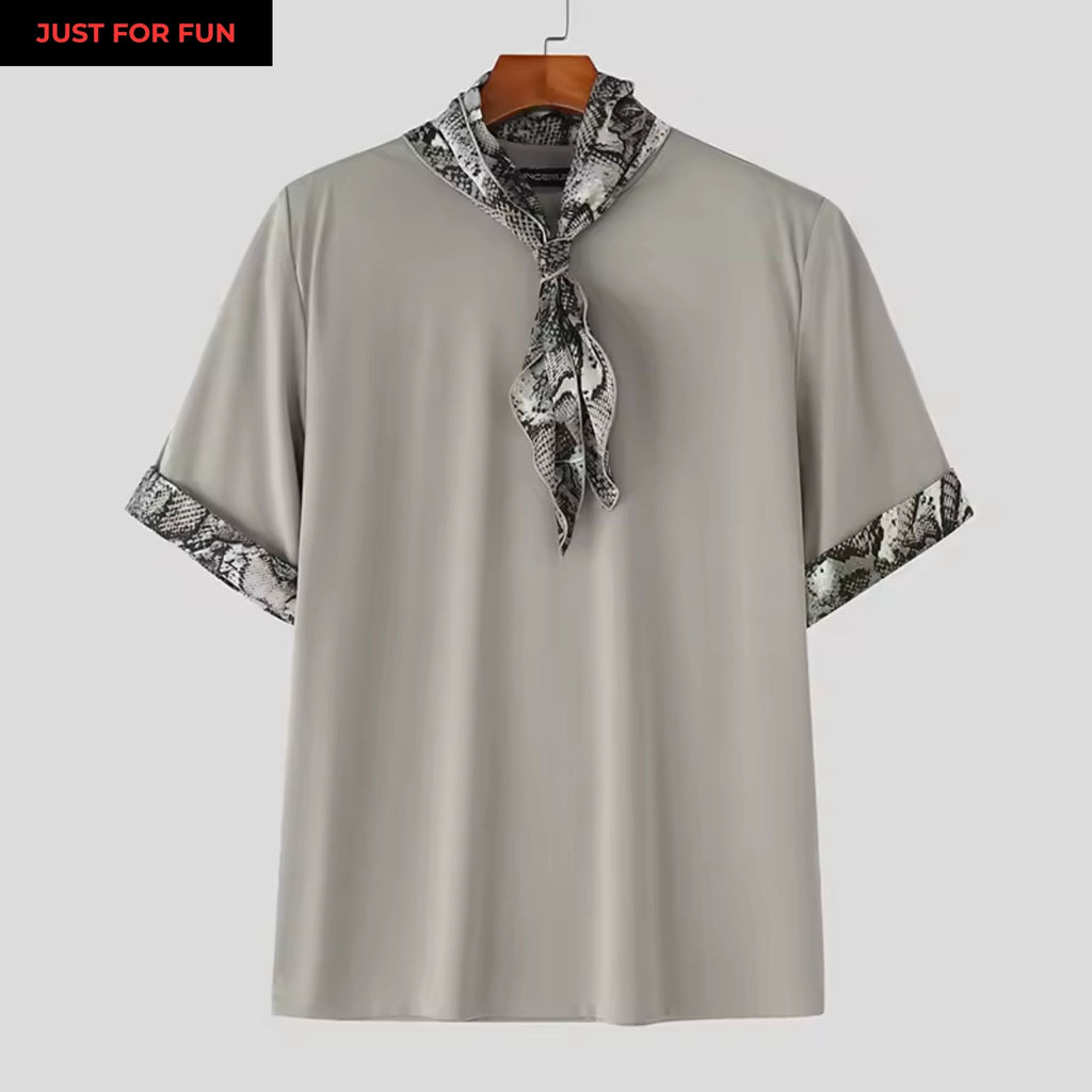 Gray Neck Detailed Patchwork Oversize T-shirt