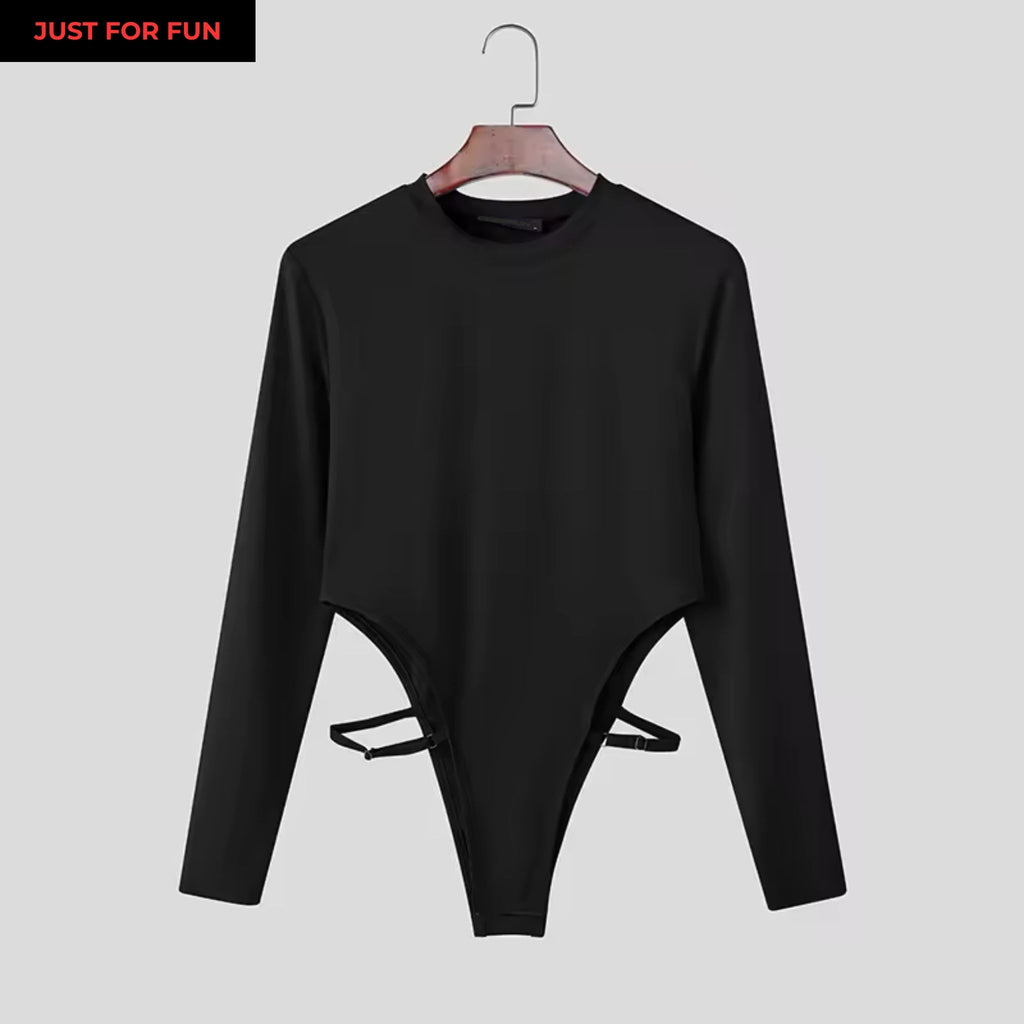 Black Long Sleeve Cut Out Bodysuit Men