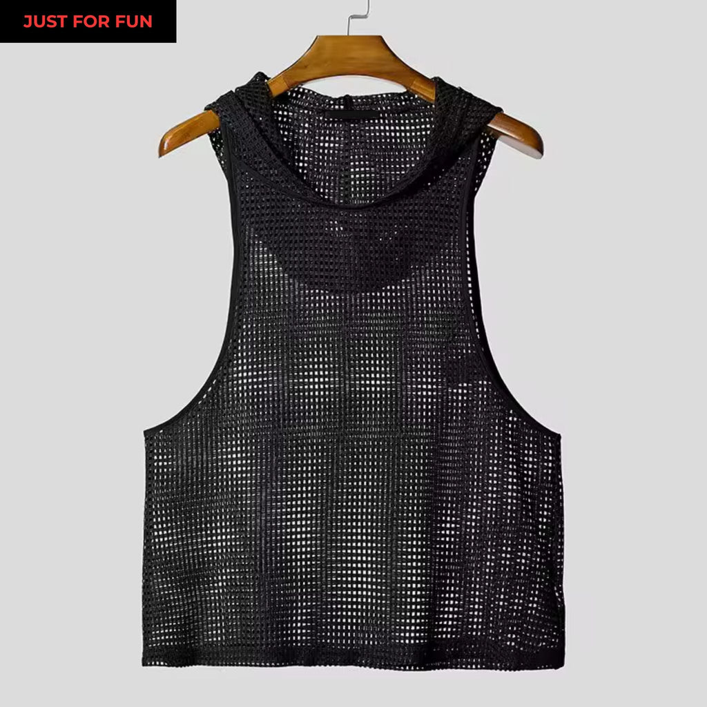 Brown Mesh Hooded Tank Top Men