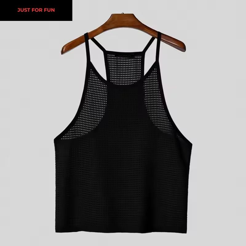 Beige Fishnet Tank Top