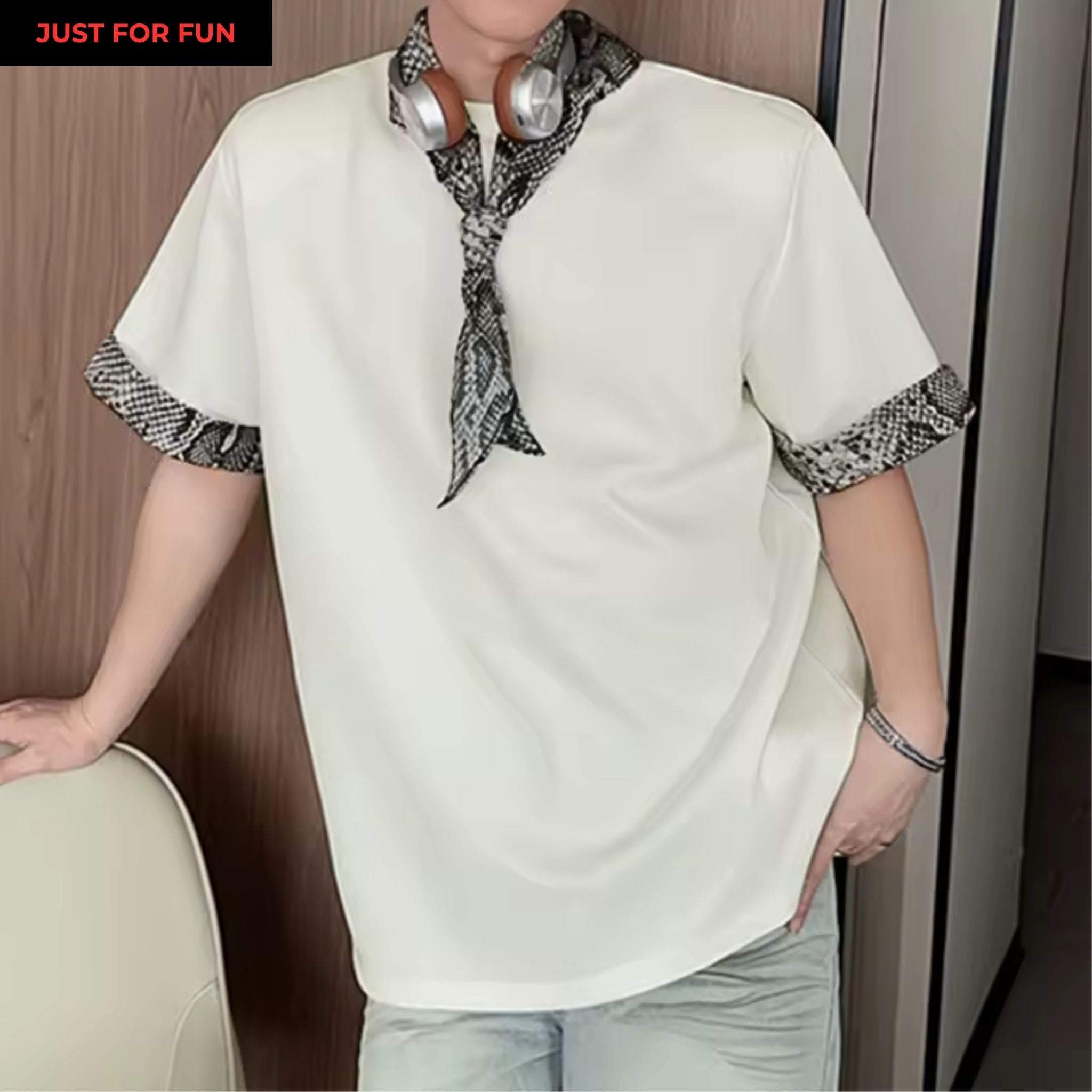 Gray Neck Detailed Patchwork Oversize T-shirt