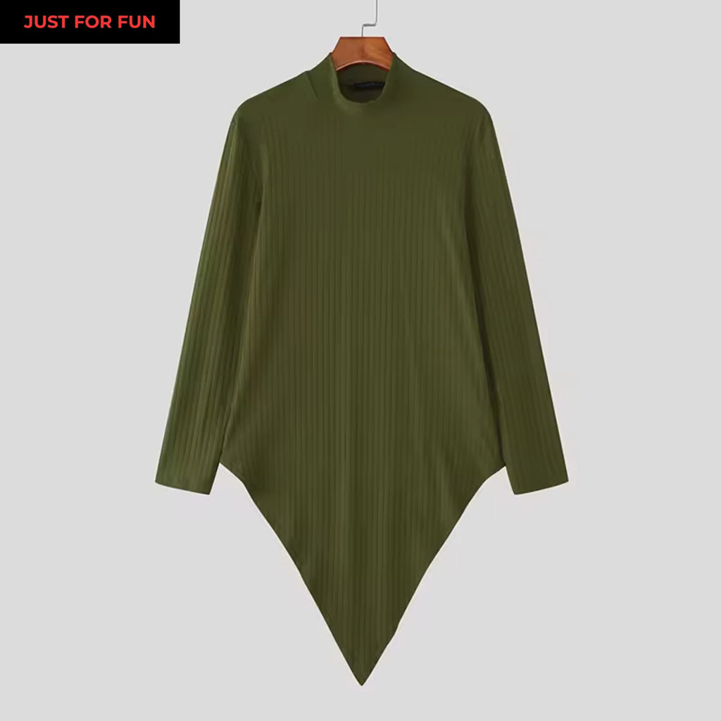 Green Asymmetric Turtleneck Long Sleeve Top