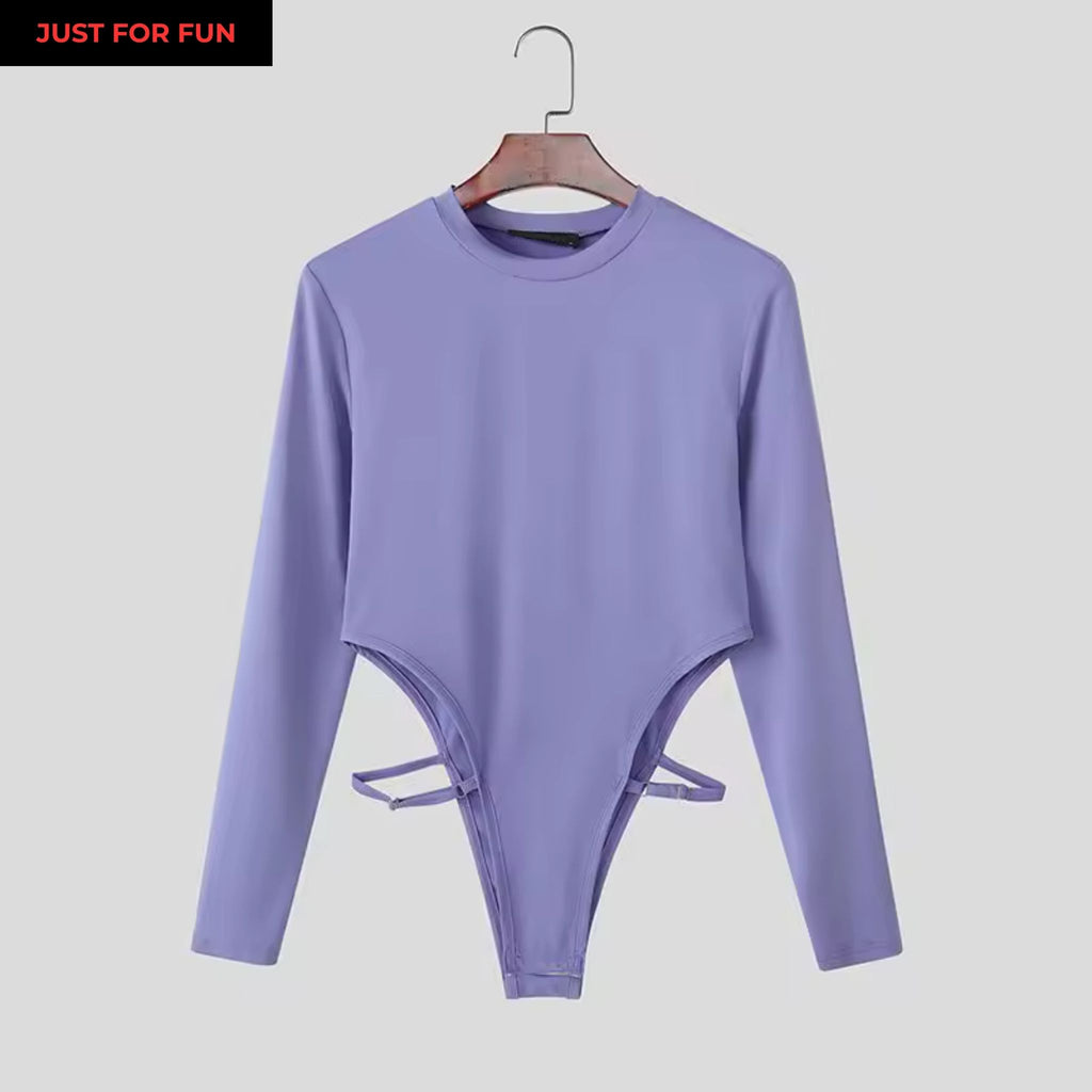 Black Long Sleeve Cut Out Bodysuit Men