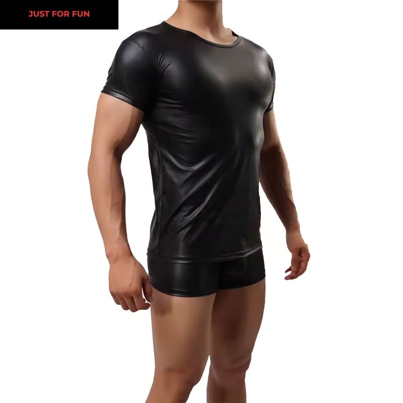 Black Leather T-shirt Men