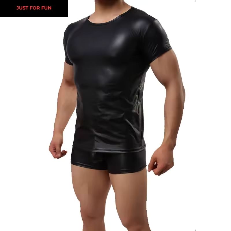 Black Leather T-shirt Men