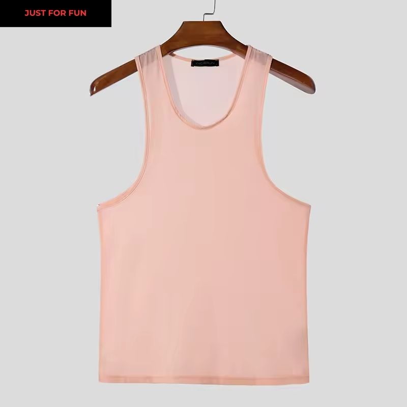 Gray Sheer Mesh Tank Top Men