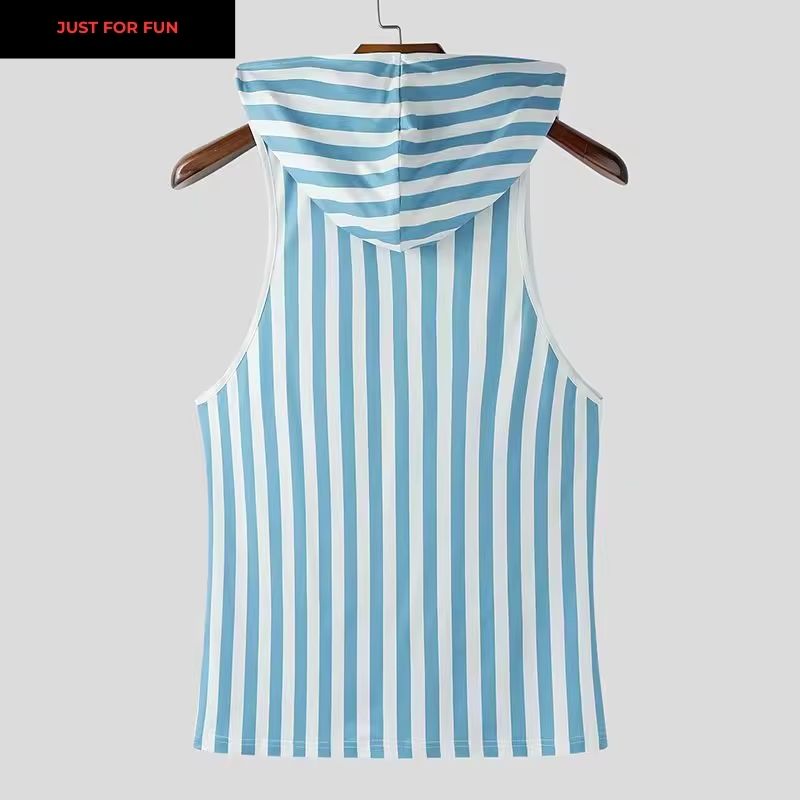 Blue Striped Hooded Tank Top Men