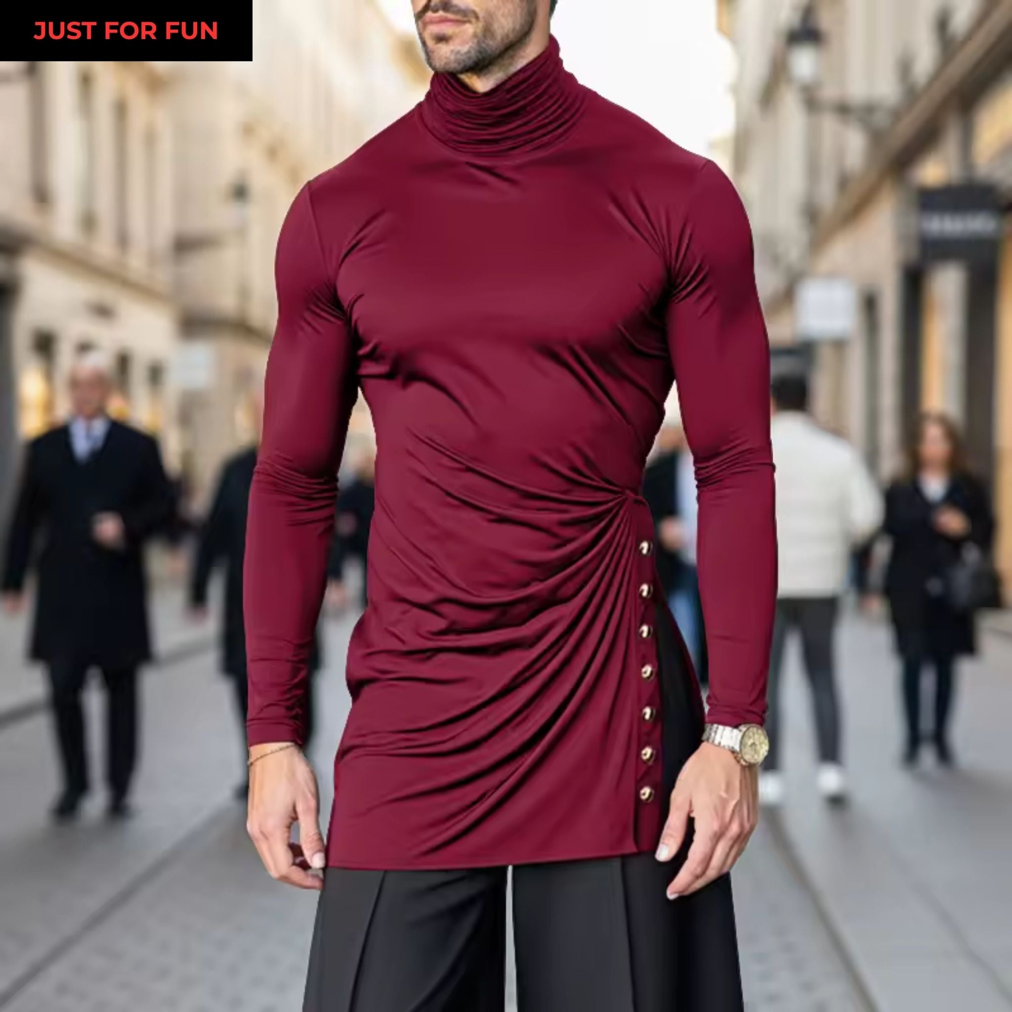 Red Asymmetrical Long Sleeve T-shirt