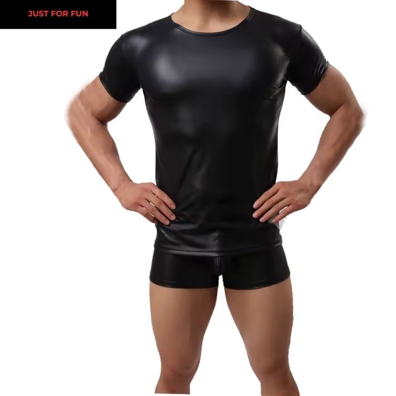 Black Leather T-shirt Men