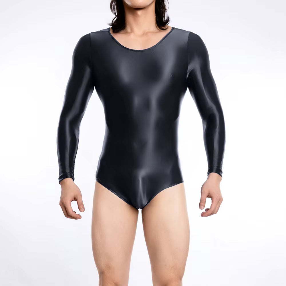 Pink Shiny Sheer Bodysuit Men