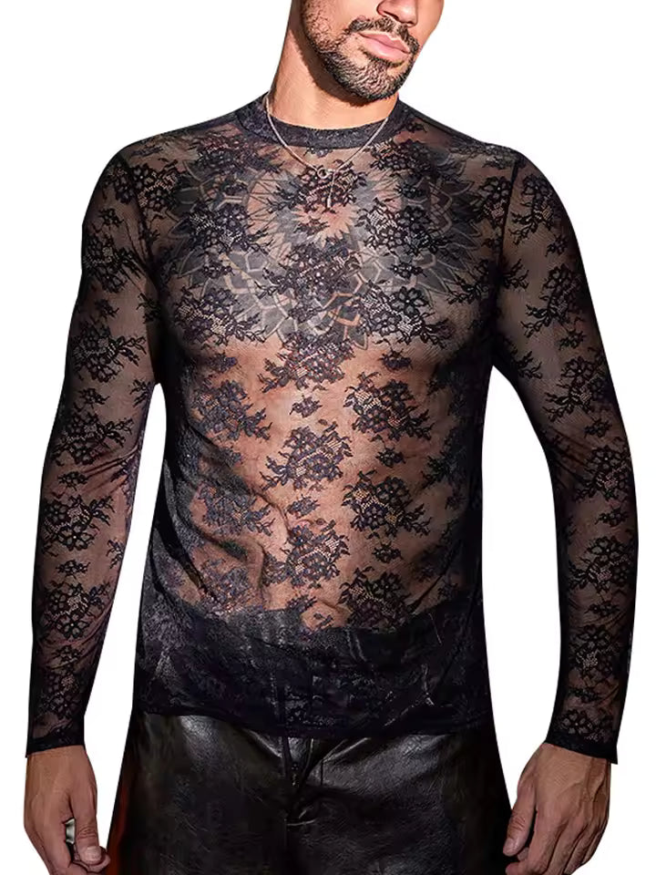 Black Sheer Mesh Lace Top