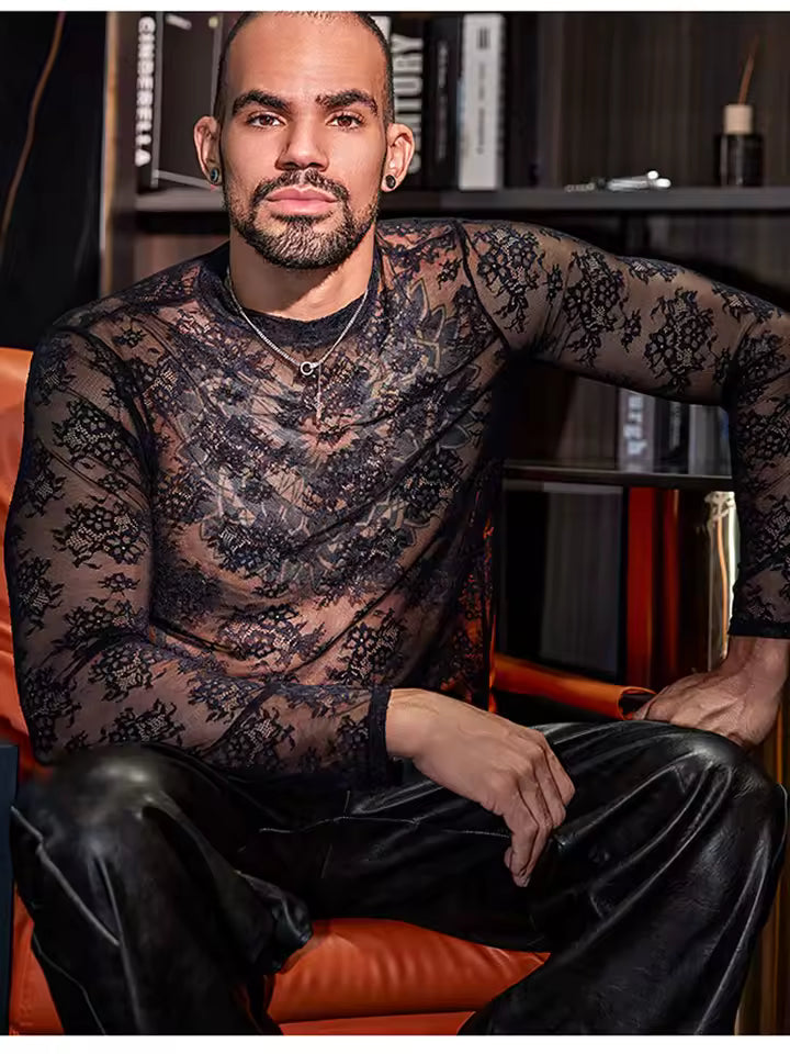 Black Sheer Mesh Lace Top