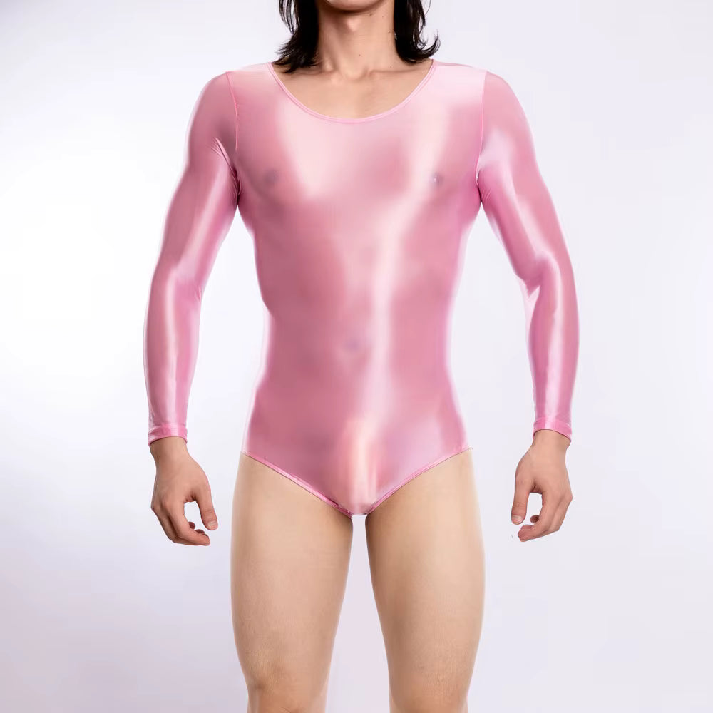 Pink Shiny Sheer Bodysuit Men