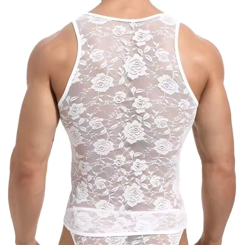 White Lace Tank Top Men