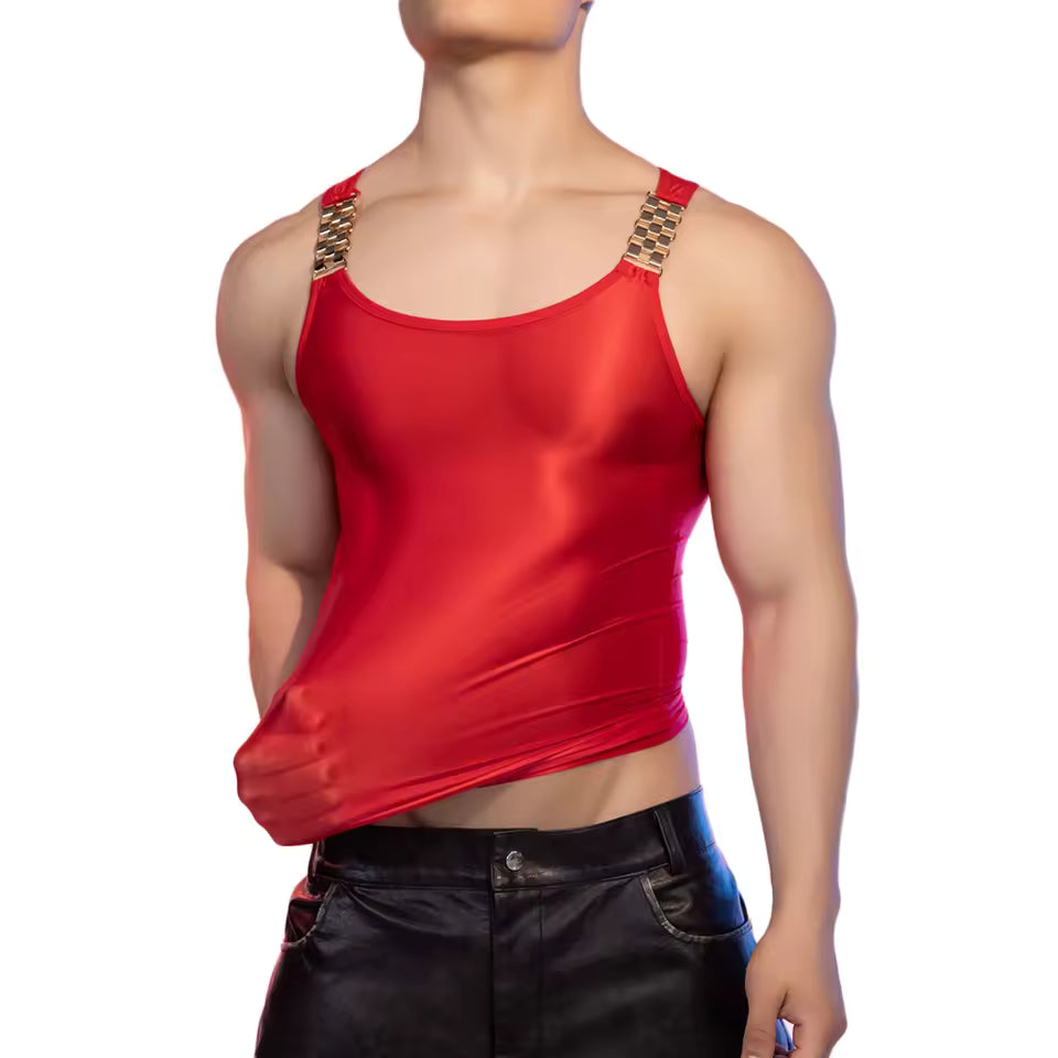 Red Shiny Sheer Tank Top