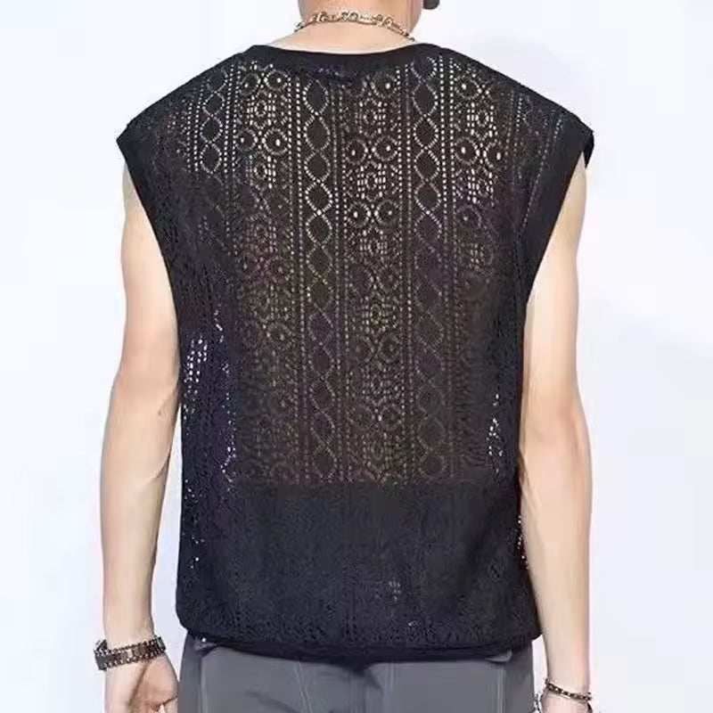 Black Lace Sheer Tank Top