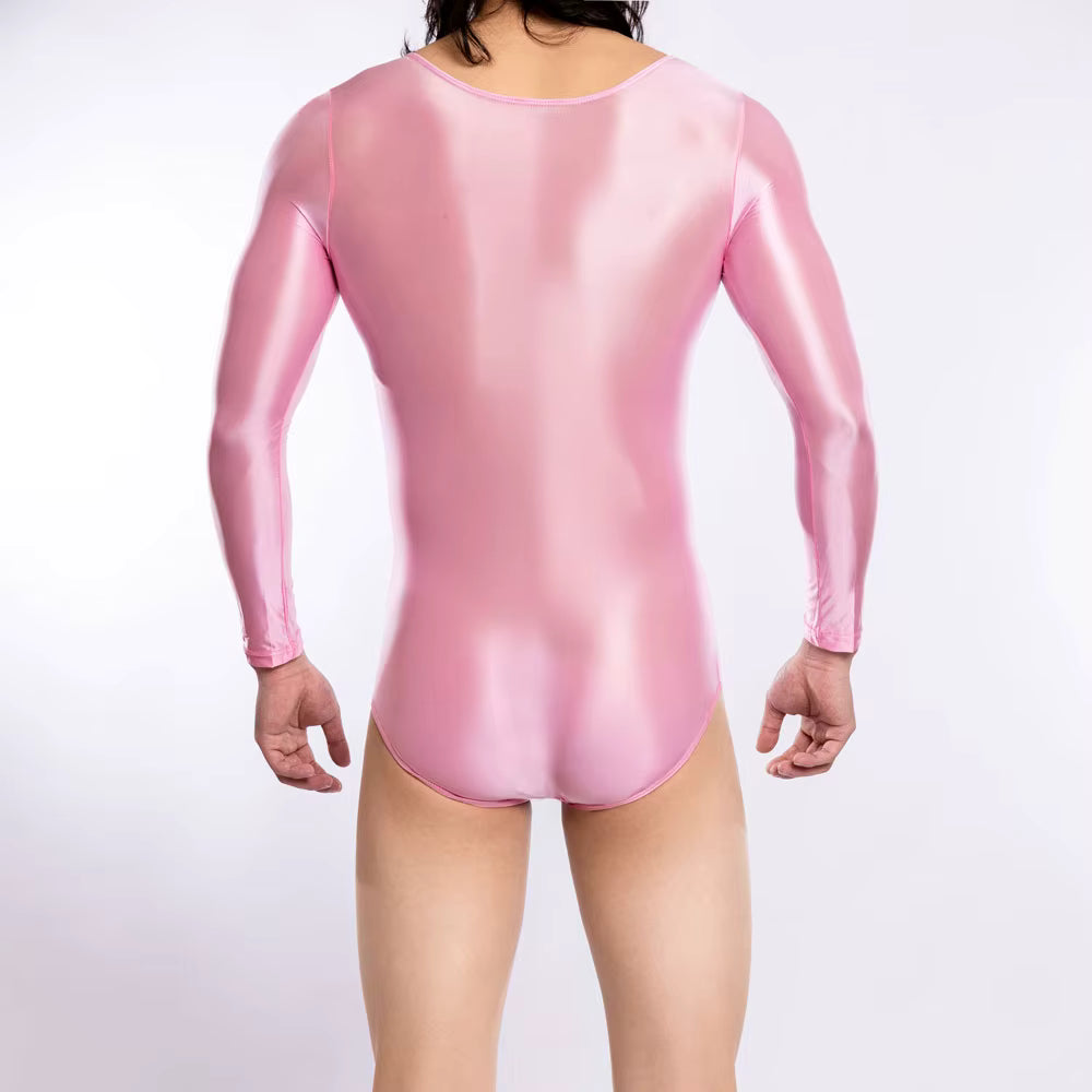 Pink Shiny Sheer Bodysuit Men