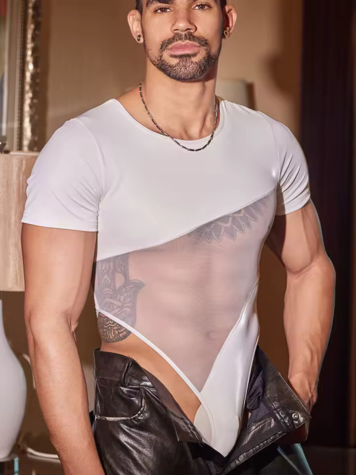 Black Patchwork Sheer Bodysuit