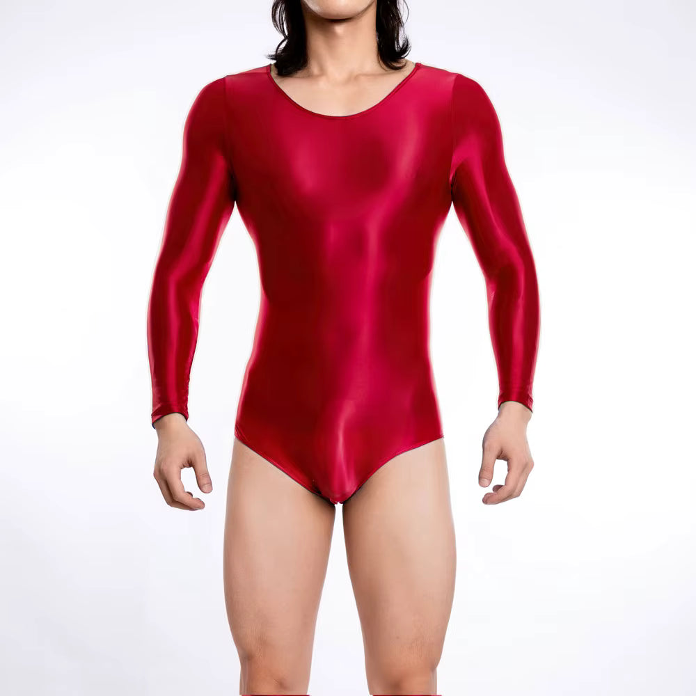 Pink Shiny Sheer Bodysuit Men