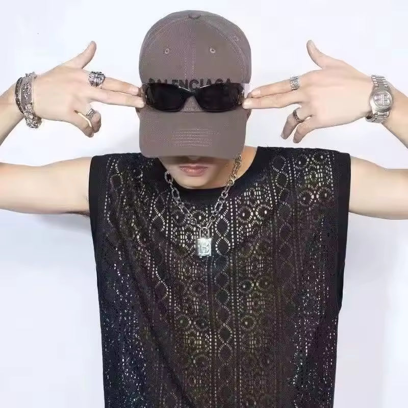 Black Lace Sheer Tank Top